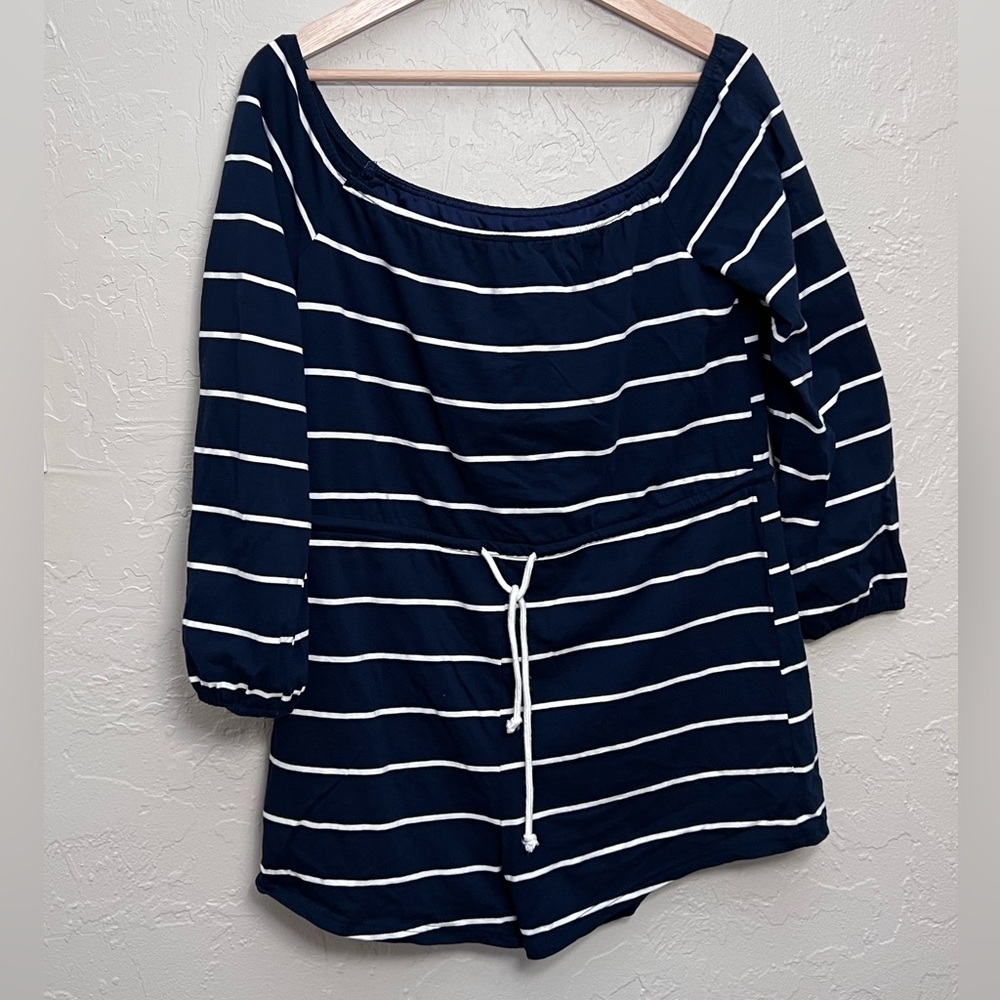 DEPRI BLUE AND WHITE STRIPED ROMPER SIZE M